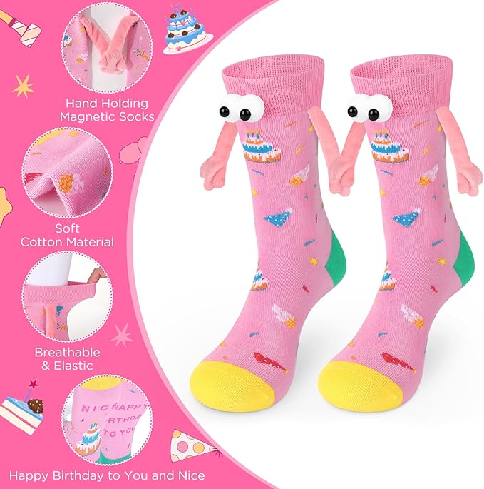 Calcetines divertidos magnéticos Yoirrat para mujer rosa miniatura 5