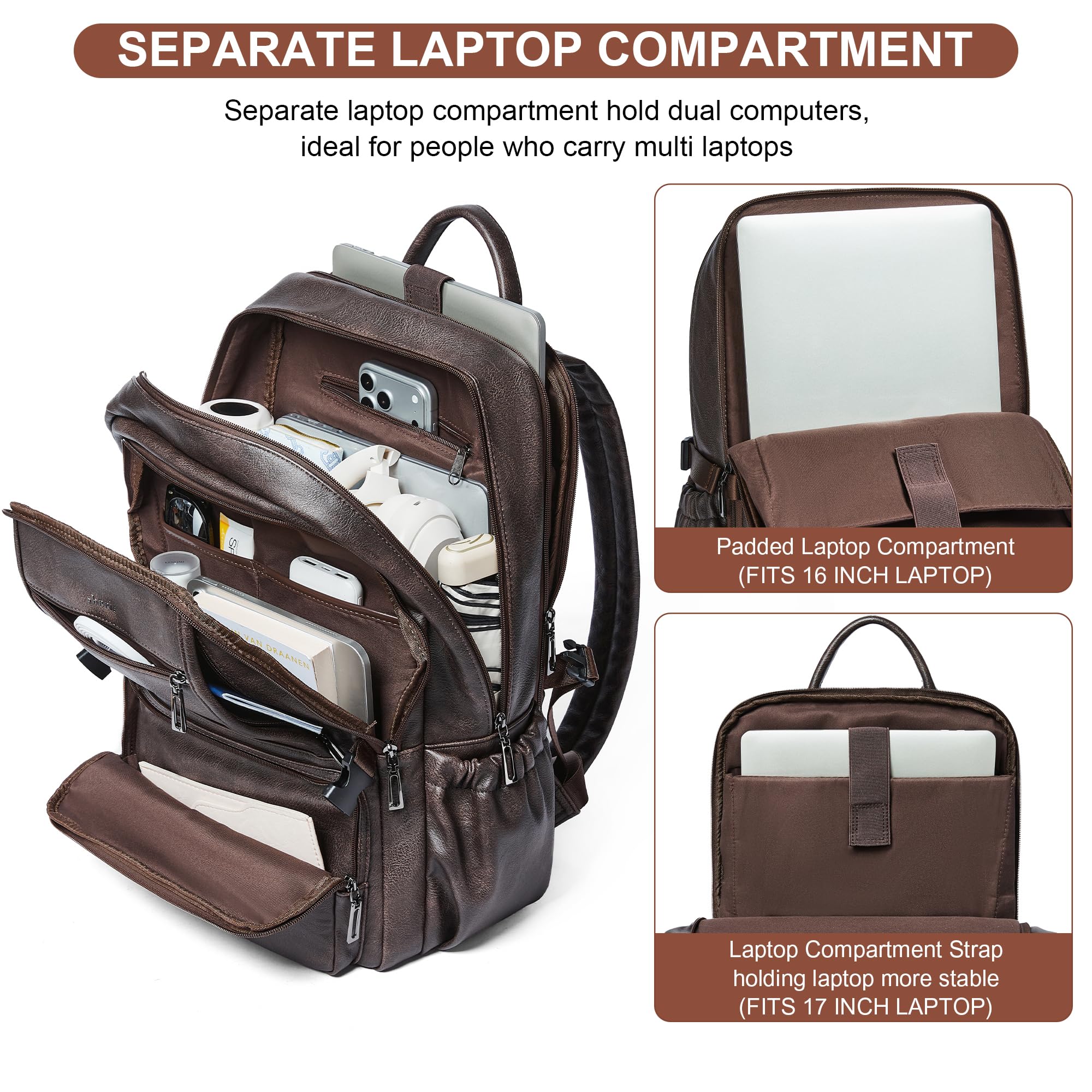 Shrrie cuoio lavoro laptop zaino computer tasca per viaggi d'affari collegio ufficio fit 17in laptop cuoio zaino tote tasca 35L spazioso zaino impermeabile