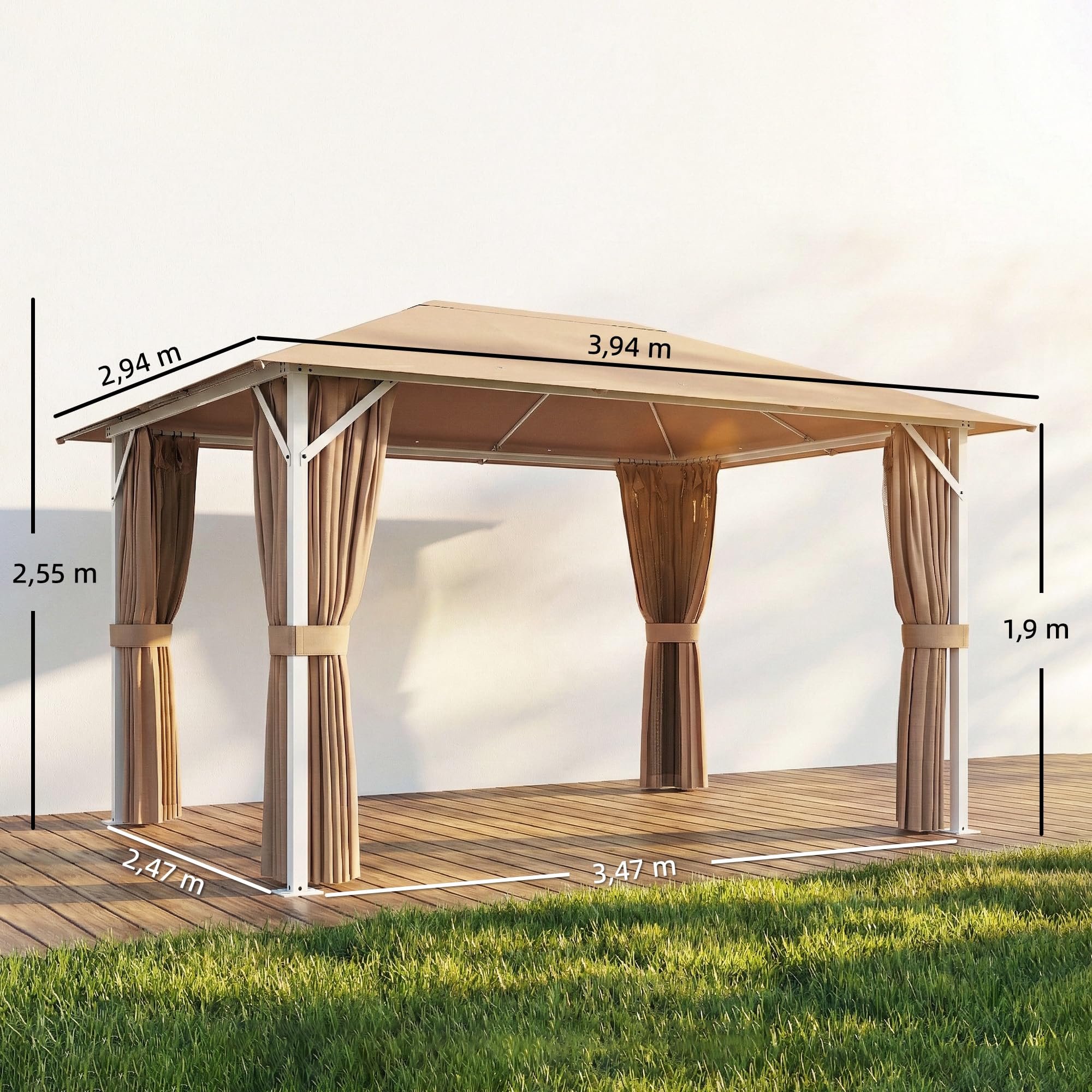 Outsunny Cenador para Jardín 3x4 m, Pabellón de Jardín Gazebo con Techo Ventilado, 4 Paredes Laterales y 4 Mosquiteras, UPF50+, Estructura de Metal, Carpa para Exterior, Terraza, Patio, Caqui