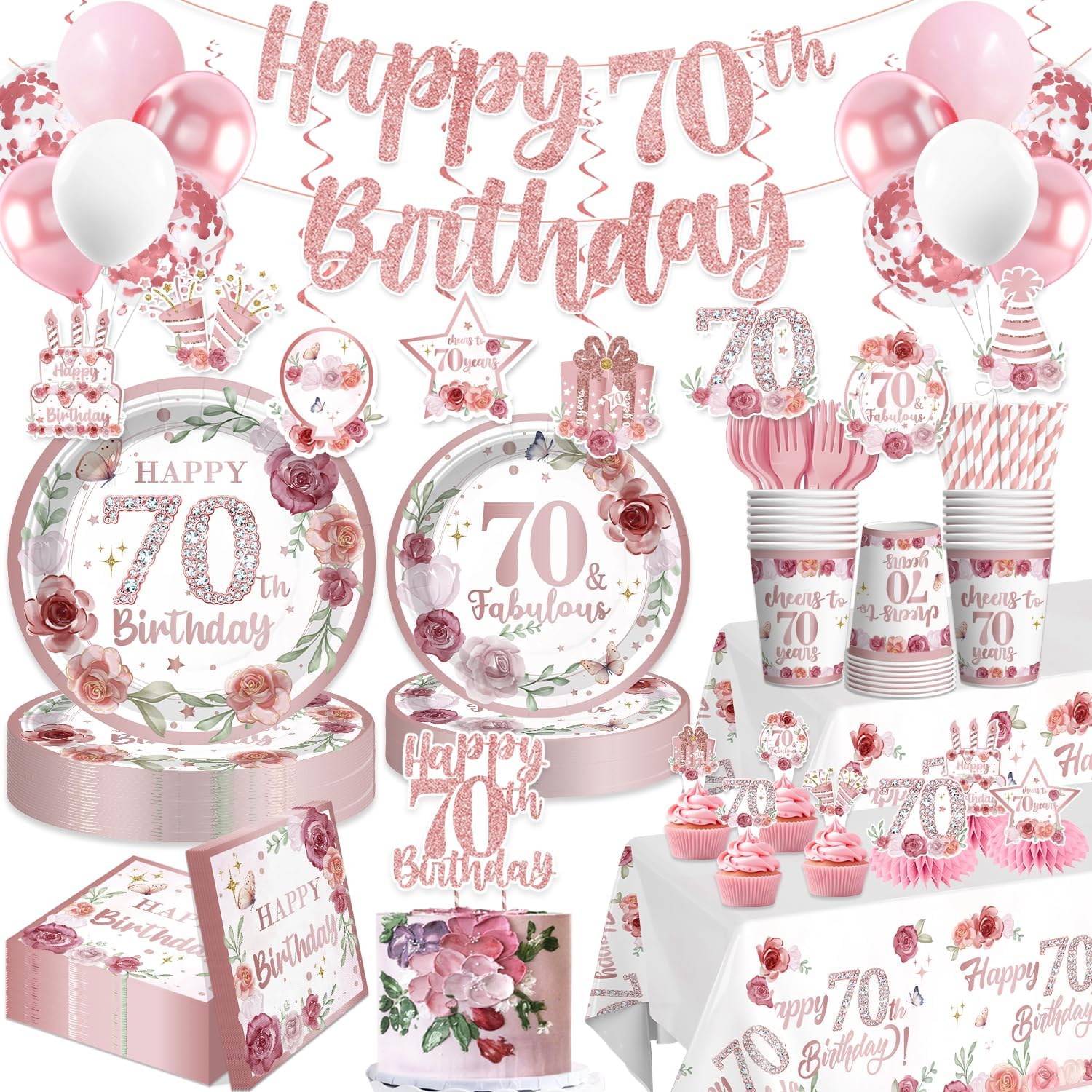 205 PCS 70th Birthday Decorations for Women