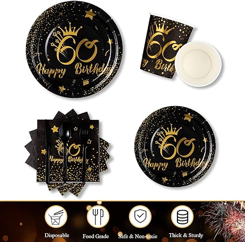 Vista 11 de TaoBary Juego de vajilla desechable de 170 piezas para fiesta de 40 cumpleaños con platos, servilletas, vasos, pancarta, mantel de cumpleaños 40
