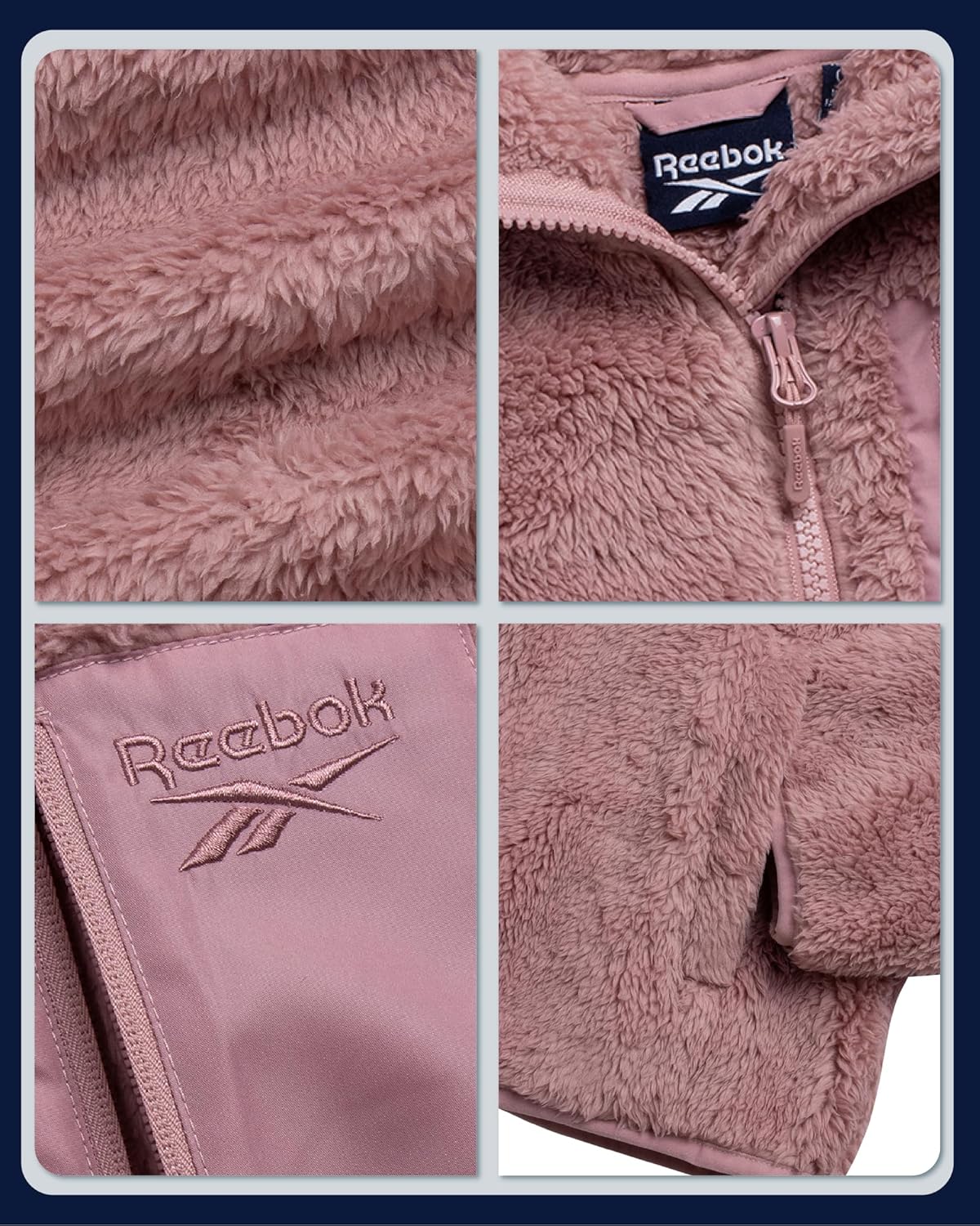 Reebok Girls Fleece Jacket - Full Zip Soft Sherpa Faux Fur Coat Hooded Winter Jacket - Warm Teddy Coat for Girls - Image 3