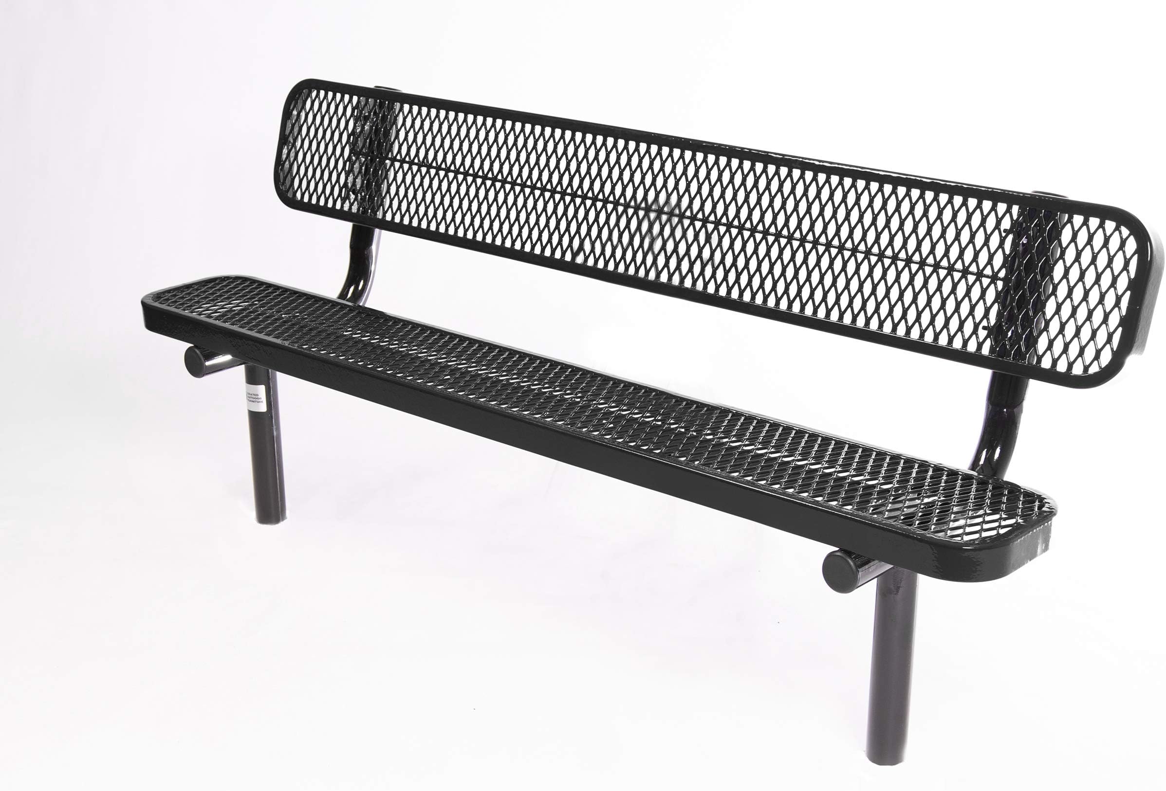 COATEDOUTDOORFURNITURE Coated Outdoor Furniture Heavy-Duty Outdoor Bench Thermoplastic Coated, Expanded Metal, Commercial-Grade Seating, Made in America (Inground with Back, 6 Ft, Black)