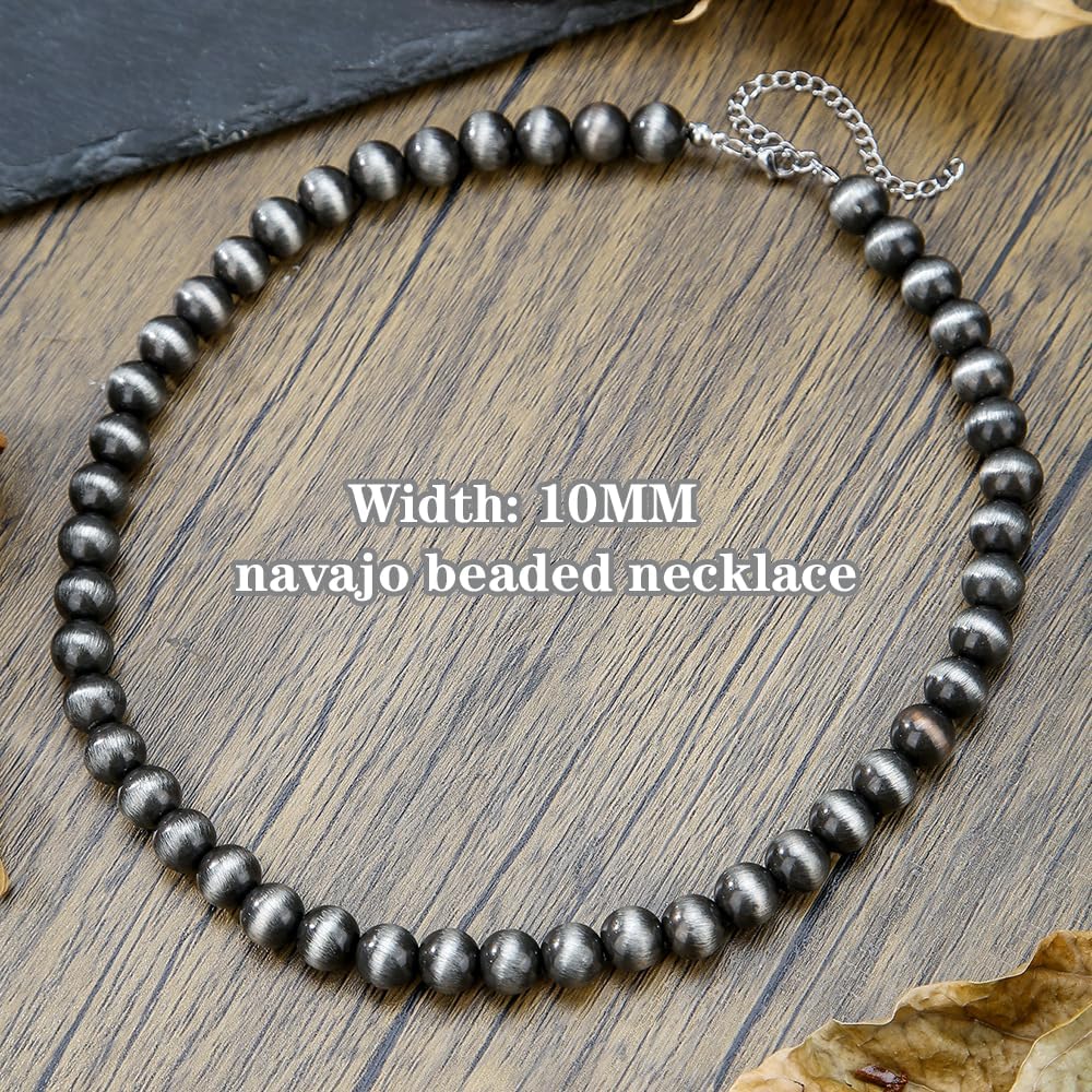 Sterling Silver Pearl Necklace for Women | 4mm-12mm Graduated Beads with Oxidized Finish | Southwest Navajo Style Boho Everyday Jewelry Gift - Image 2