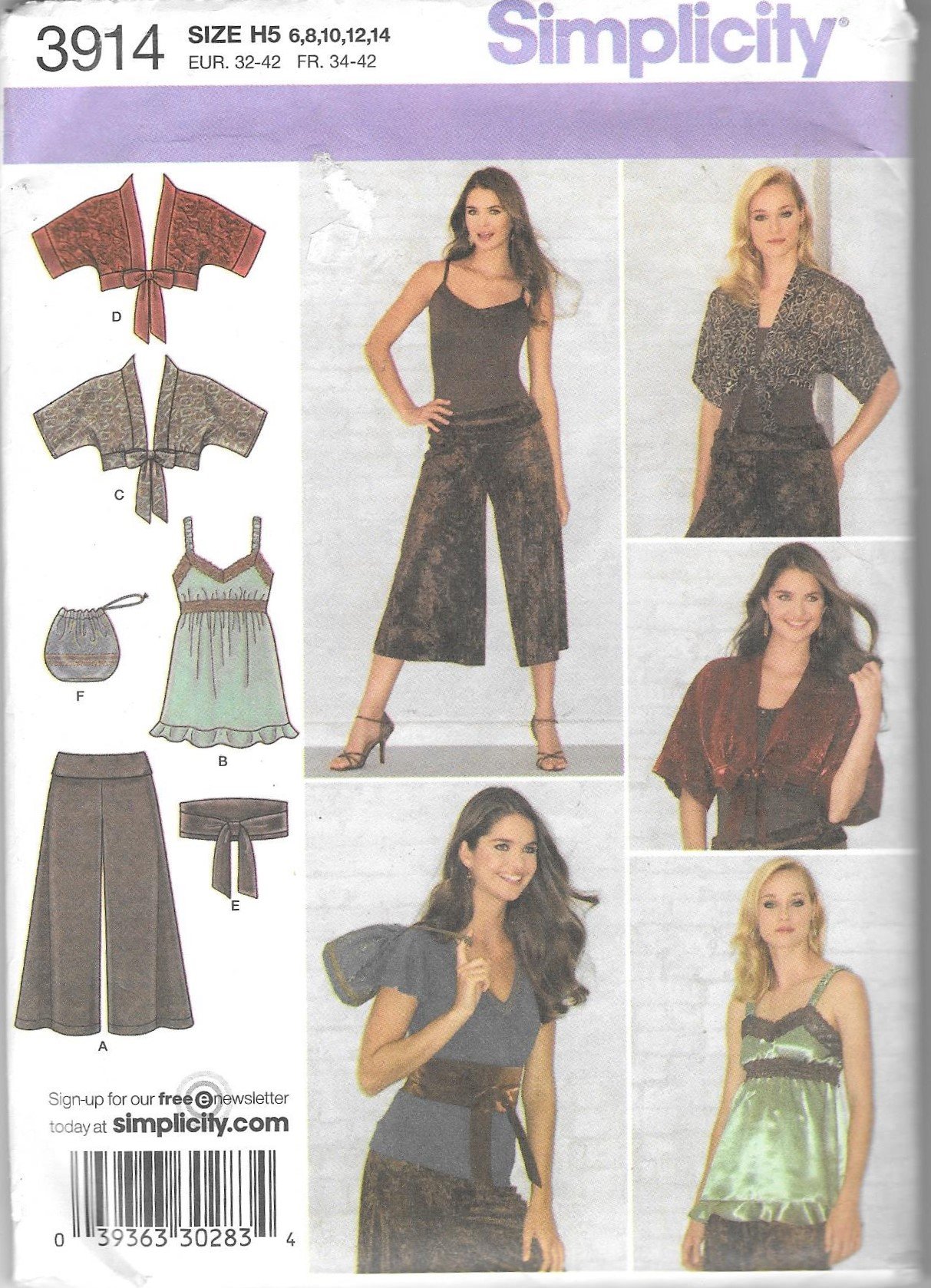 Patron Simplicity 3914 pour coudre un pantalon gaucho et haut fluide
