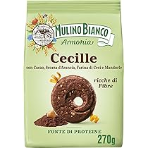 Mulino Bianco Cecille, Biscotti Frollini Senza Latte e Uova con Cacao, Scorza d’Arancia, Farina di Ceci e Mandorle, Ricche di Fibre, Fonte di Proteine, Confezione 270g