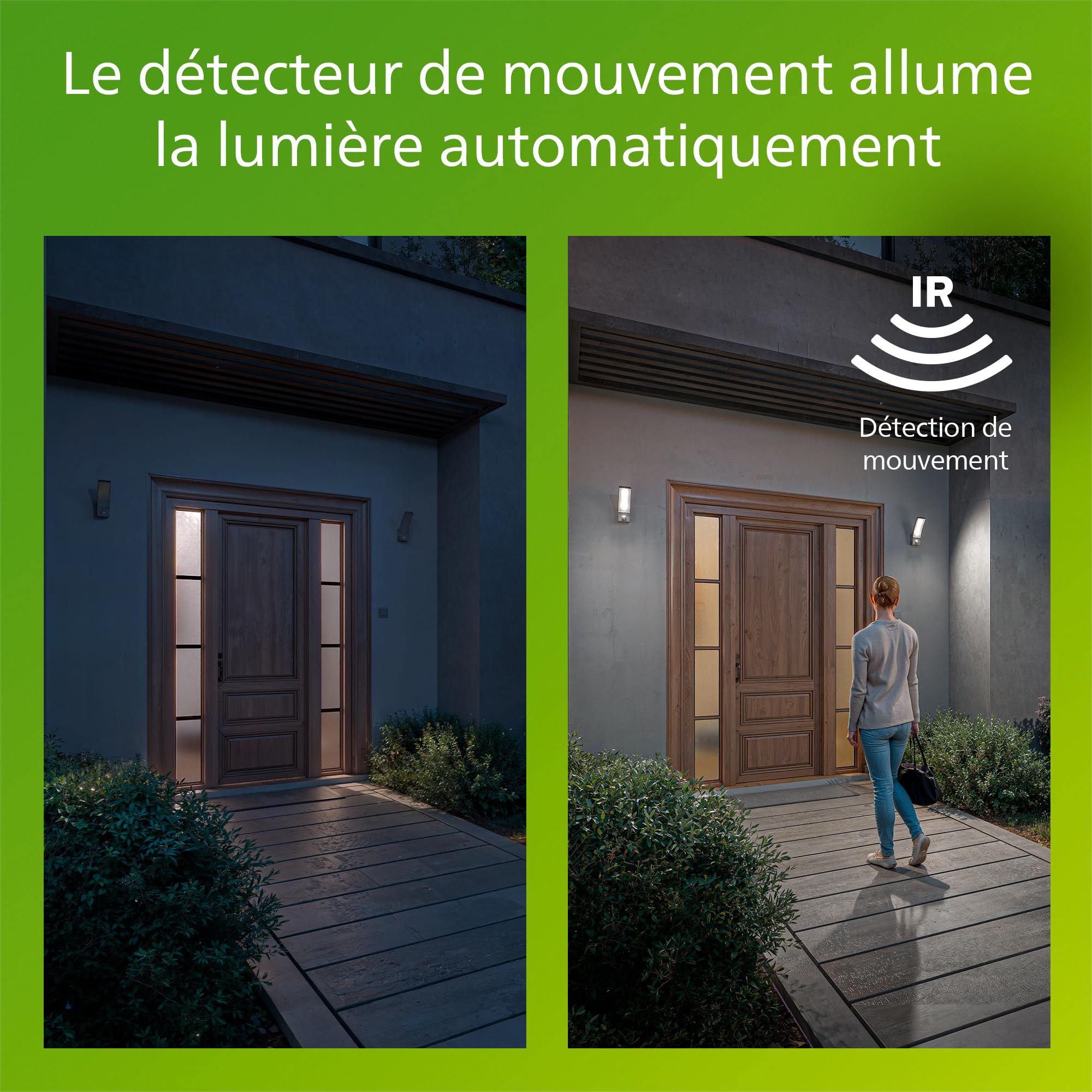 PHILIPS Splay Applique Extérieure LED, 12 W, 1600 lm, Lumière Blanche Froide 4000 K, IP44 Résiste aux Intempéries, Détecteur de Mouvement Infrarouge, LED Intégrée, Durable, Aluminium, Gris Anthracite
