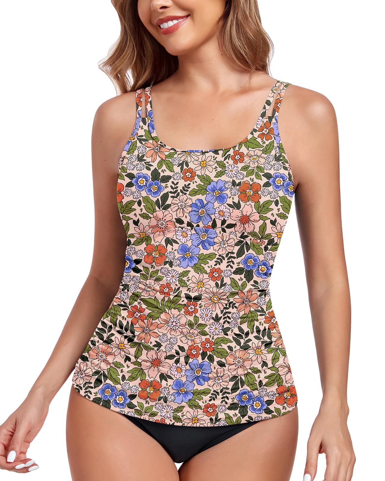 WOWENY Tankini Damen Bauchweg Badeanzug Oberteil Einzeln Bademode Elegant Swimsuit Gepolsterte Sommer Beachwear Sport Freizeit(Nur Tankini Oberteil)