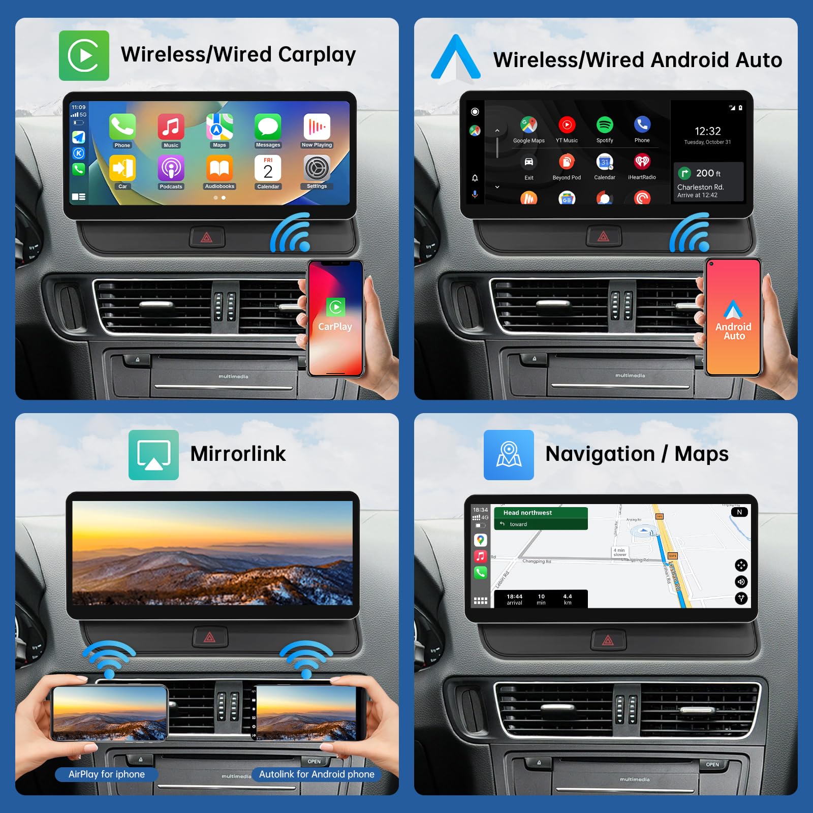 Road Top 12.3 Pulgadas de Radio de Coche inalámbrico CarPlay Pantalla táctil para Audi Q5 2009-2017 Año con 3GMMI, Radio de Coche estéreo Multimedia Pantalla, Soporte Android Auto,Mirrorlink