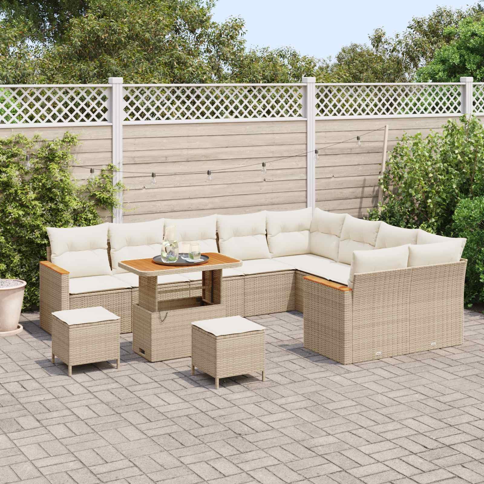 Modulare 11 posti Polyrattan beige 12 pezzi