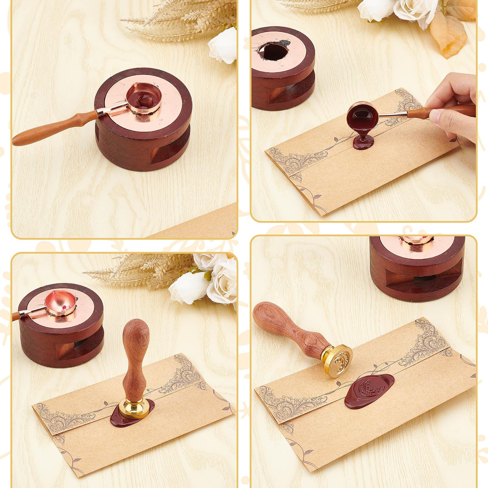 CRASPIRE Ginkgo Leaf Wax Seal Stamp 25mm Plant Sealing Wax Stamps Retro Rosewood Handle Removable Brass Head for Wedding Invitations Envelopes Halloween Christmas Thanksgiving Gift Packing - Image 3