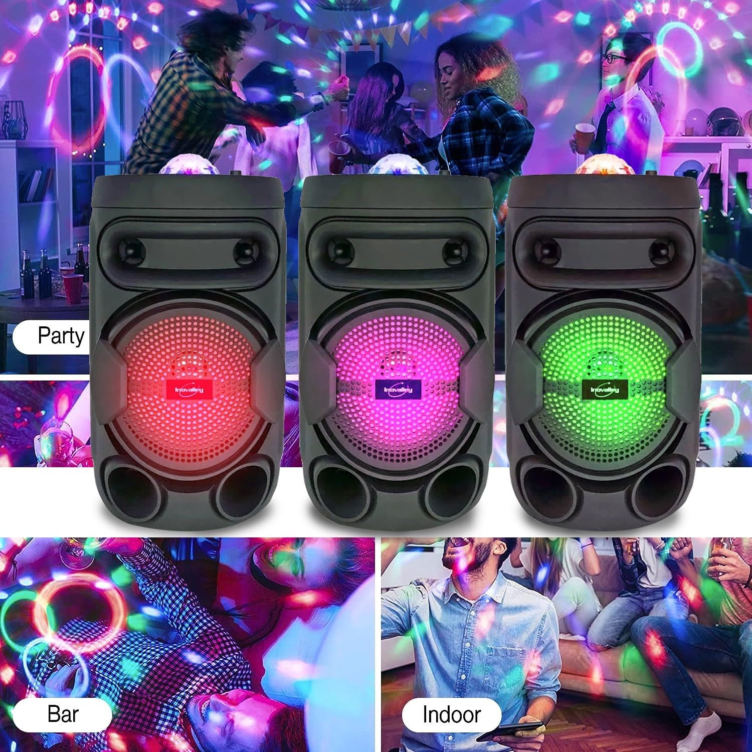 Mini altavoz móvil con batería integrada INOVALLEY KA02 Bowl - 400 W, USB TWS, radio FM, Karaoke infantil luminoso LED
