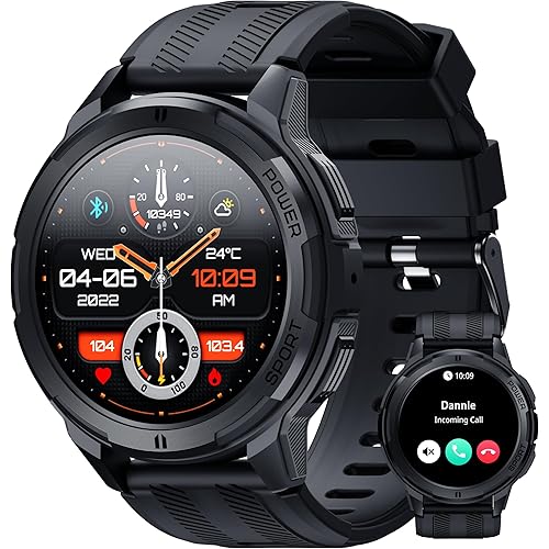 Smart Watches for Men, 1.43" HD AMOLED, 10M Waterproof, Rugged Military (Answer/Calls/Dial) Fitness Tracker, Extra-Long Battery Life, AI Assistant/Sleep Monitor, 100+ Sport Modes, Black