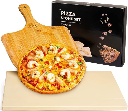 PONNOR Pietra Refrattaria Per Pizza da Forno,Pietra per Pizza con Pala  Legno,Rgalo di Natale Set Tagliere per Pizza Adatta per Forno e Barbecu,  Ideale per Cucinare Pizza, Pane,Torte,38cm x 30cm : Amazon.it: