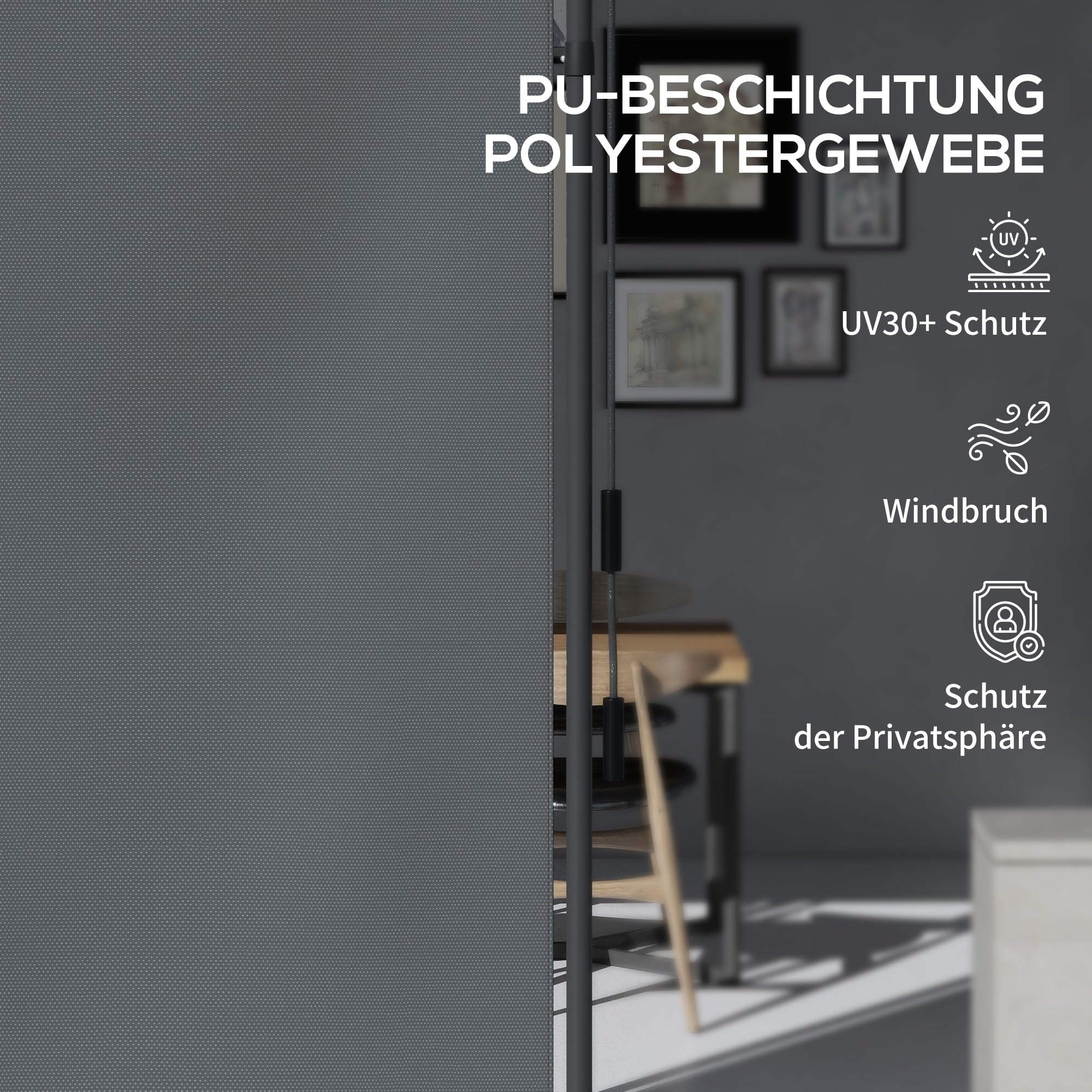 Outsunny Markiza pionowa z ochroną przed słońcem, roleta balkonowa, 120 x 220-310 cm, ochrona przed spojrzeniami, z korbą, odporna na warunki atmosferyczne, z poliestru, ciemnoszara