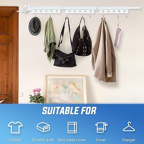 Miniatura 6 de Perchero de Ropa Montado en la Pared, Perchero de Secado Retráctil y Ahorro de Espacio de Aluminio Plegable para Uso en Interior y Exterior -