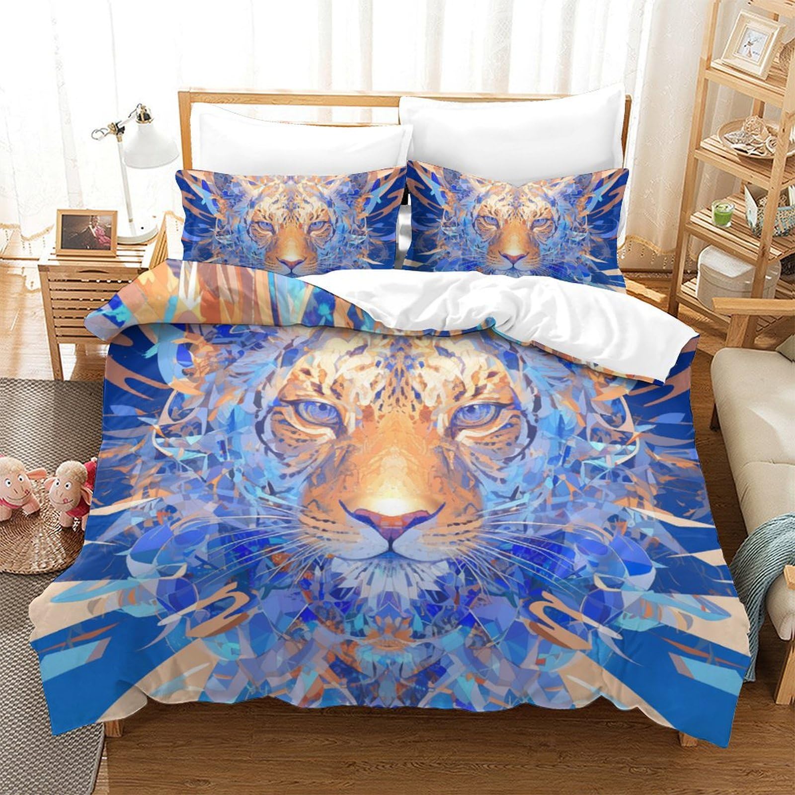 Housse de couette lion microfibre 3D King 220x240cm avec 2 taies d'oreiller