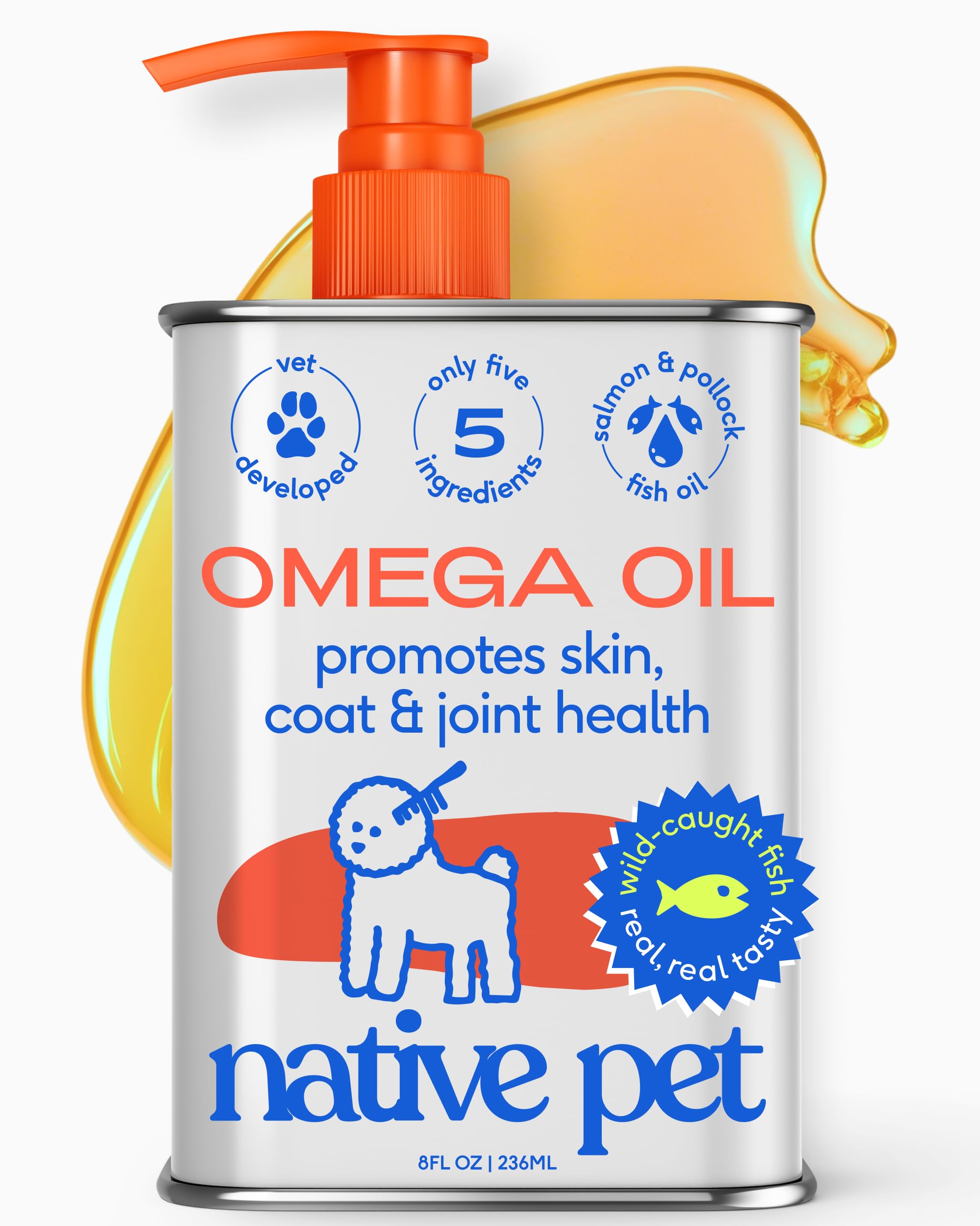 Native Pet Omega 3 Fish Oil for Dogs &amp; Cats – Wild Alaskan Salmon Oil for Dogs Skin and Coat, Supports Joints, Heart &amp; Shedding – Fast-Absorbing Omega 3 6 9 Liquid Supplement – 8oz