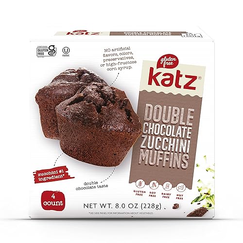 Katz Gluten Free Muffins dobles de calabacín de chocolate. Un rico muffin de chocolate con chispas de chocolate derretido y calabacín fresco, sin