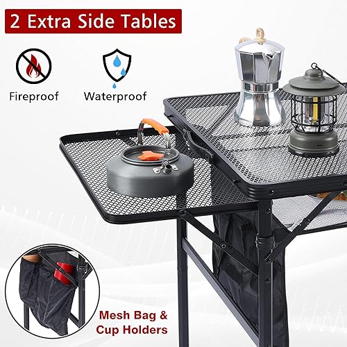 Miniatura 10 de Mesa plegable para parrilla, mesa de camping portátil de 3 x 2 pies, mesas de metal de altura ajustable con escritorio de malla y bolsa de malla,