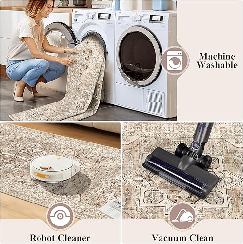Miniatura 5 de Pauwer Alfombra de pasillo de 2 x 6 pies, suave, envejecida, lavable, antideslizante, no desprende pelusa, alfombra de área de cocina, alfombra