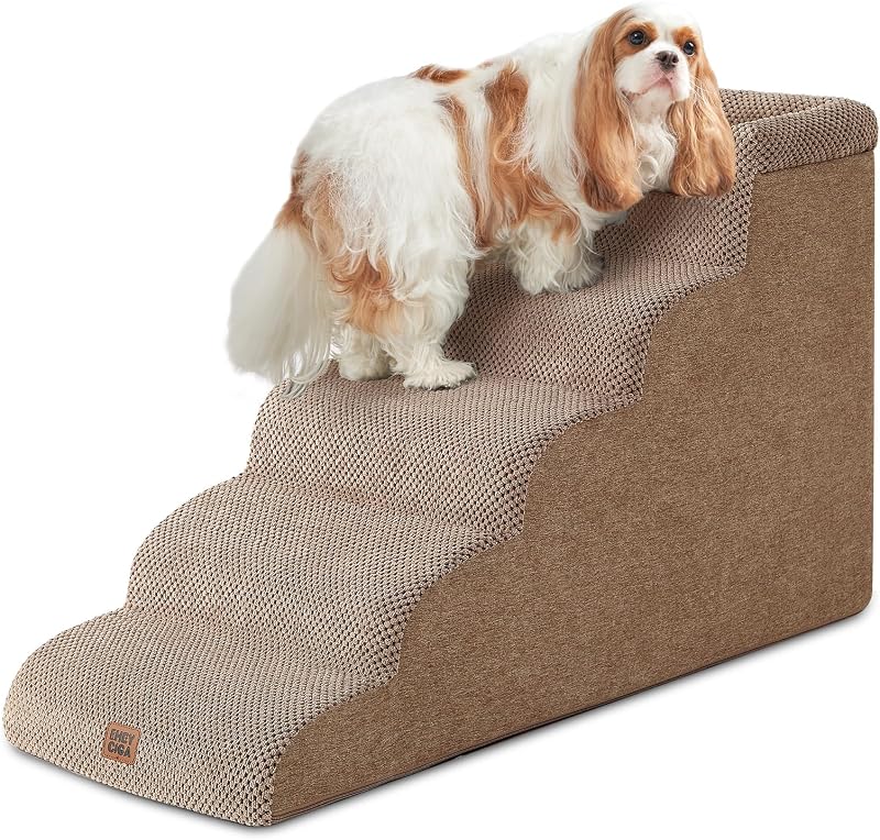 Escada Curva para Gatos e Cães com 5 Degraus em Espuma, 52,50 cm, Camel EHEYCIGA