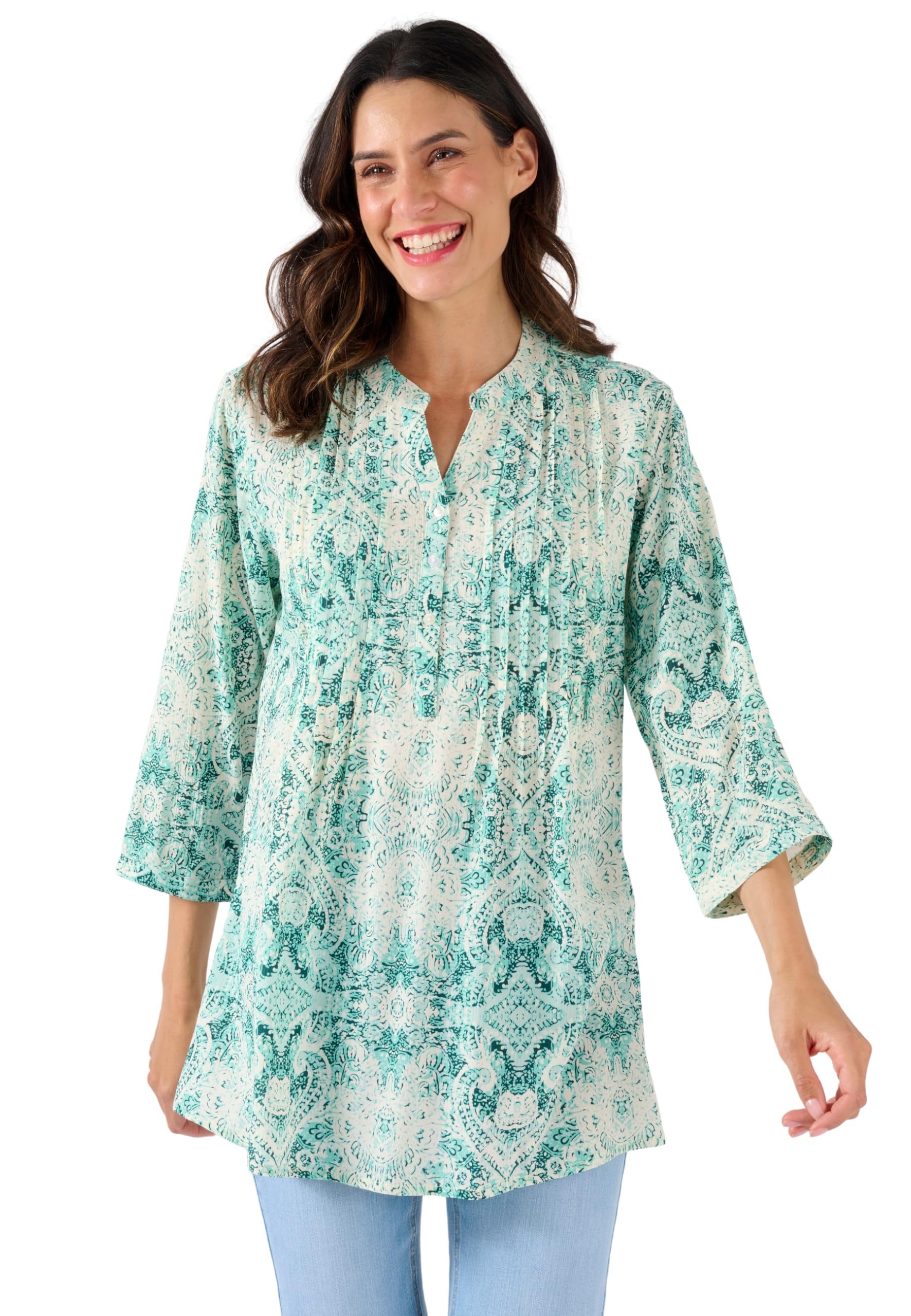 Damart - Printed Tunic, Aqua Print, 14 Green