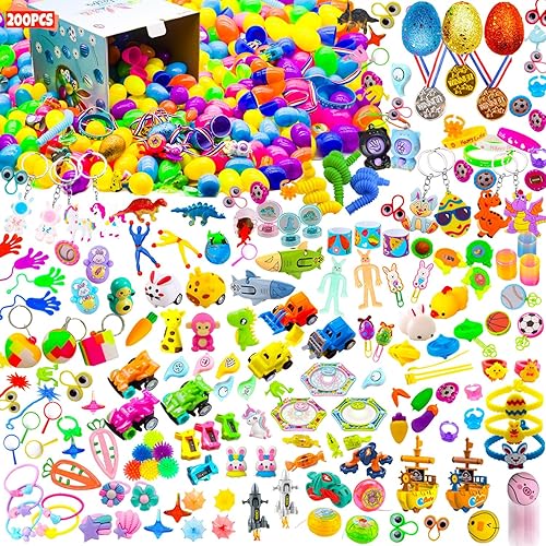 Miniatura 8 de 100 huevos de Pascua rellenos con juguetes novedosos, colores brillantes para cestas de Pascua, recuerdos de fiesta de Pascua y caza