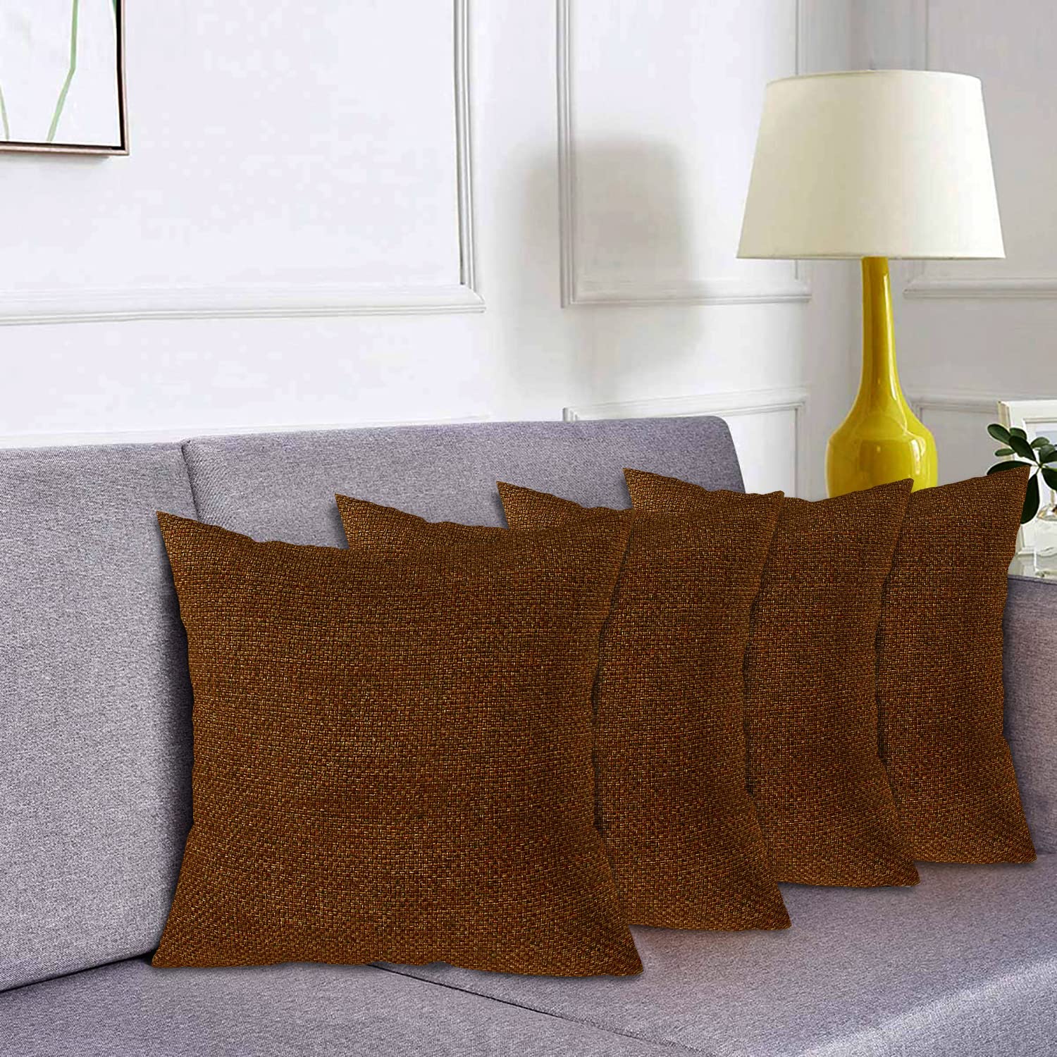 Kuber Industries Jute Cotton Decorative Square Cushion Cover, Cushion Case for Sofa Couch Bed 16x16 Inch- Pack of 4 (Brown)