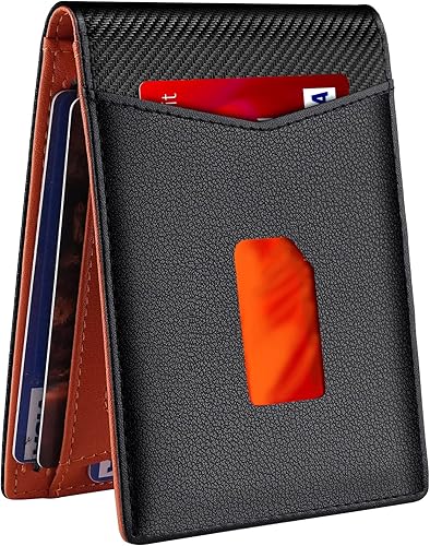 Cartera para hombre Cartera con bloqueo RFID para hombre, bolsillo frontal, tarjetero de crédito Carteras pequeñas con correa para efectivo, Negro