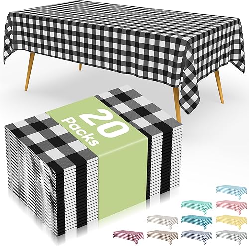 Miniatura 59 de Smiry Paquete de 8 manteles desechables a cuadros, mantel de plástico impermeable de 54 x 108 pulgadas, manteles rectangulares a cuadros caqui y