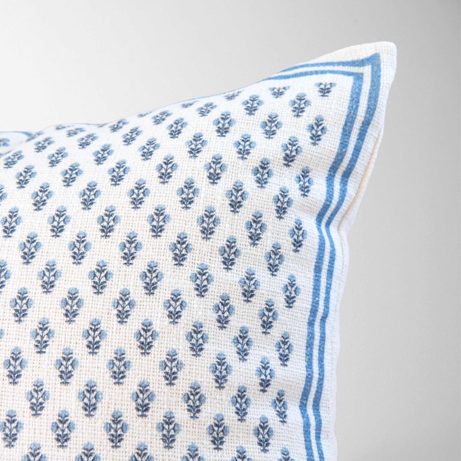 Celeste Mughal Flower Pillow Cover – 100% Cotton Designer Throw Pillow Cover – Luxury Decorative Accent for Sofa, Couch, Bed & Modern Coastal Grandmillennial Home Décor (Blue, 22x22)