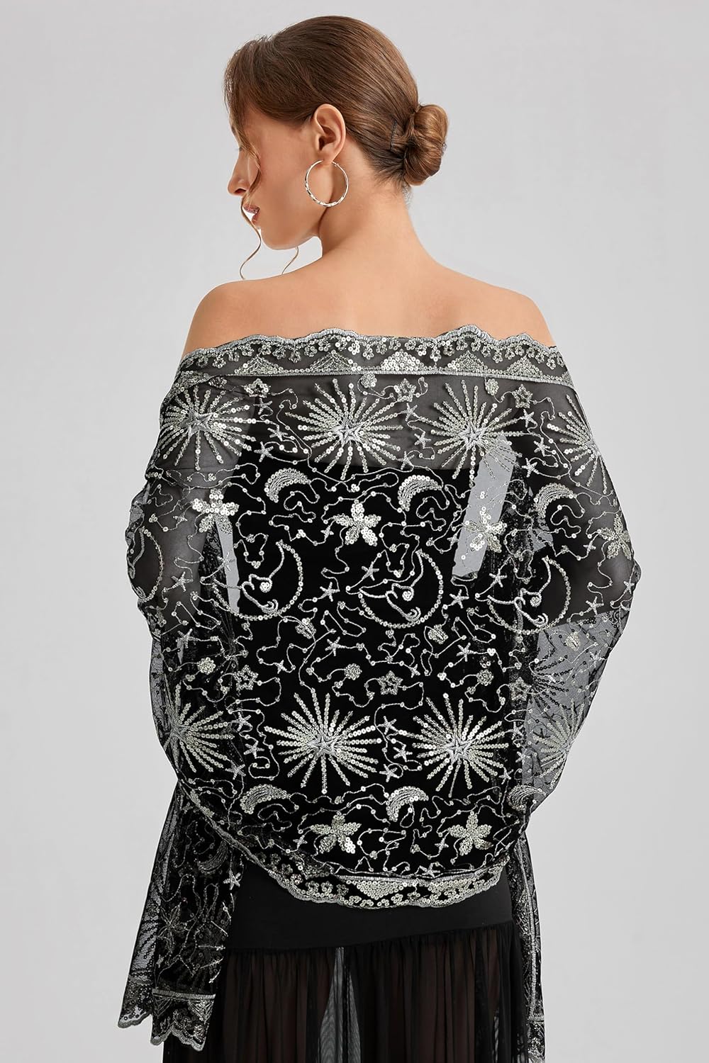 BABEYOND Shawl Wraps for Women, Sequin Stars Moons Shawls and Wraps for Evening Dresses Wedding - Image 3