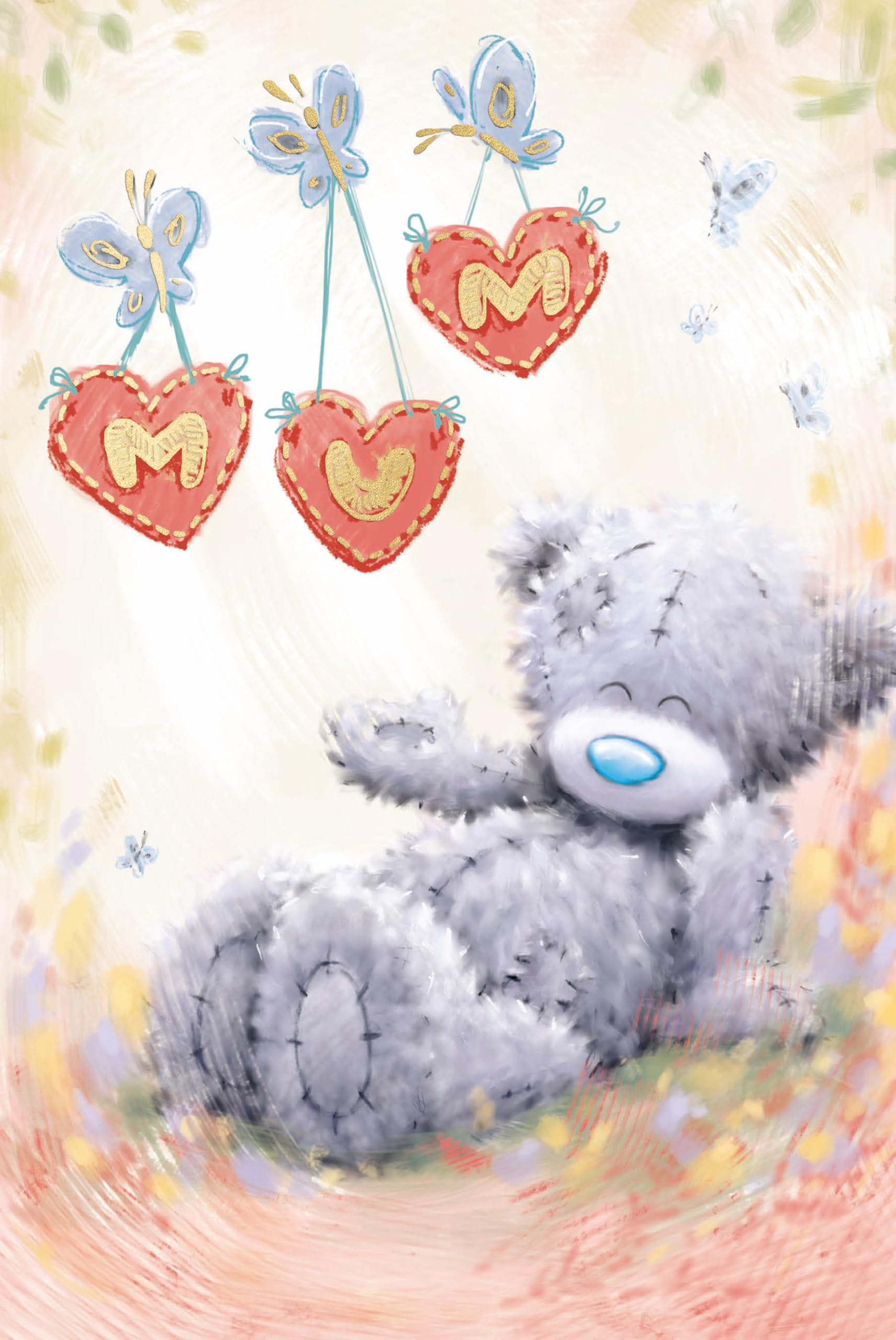 Me to You Cute Mother's Day Card For Mum, Softly Drawn Tatty Teddy With Butterflies And Hearts 6 x 9 inches - Official Collection
