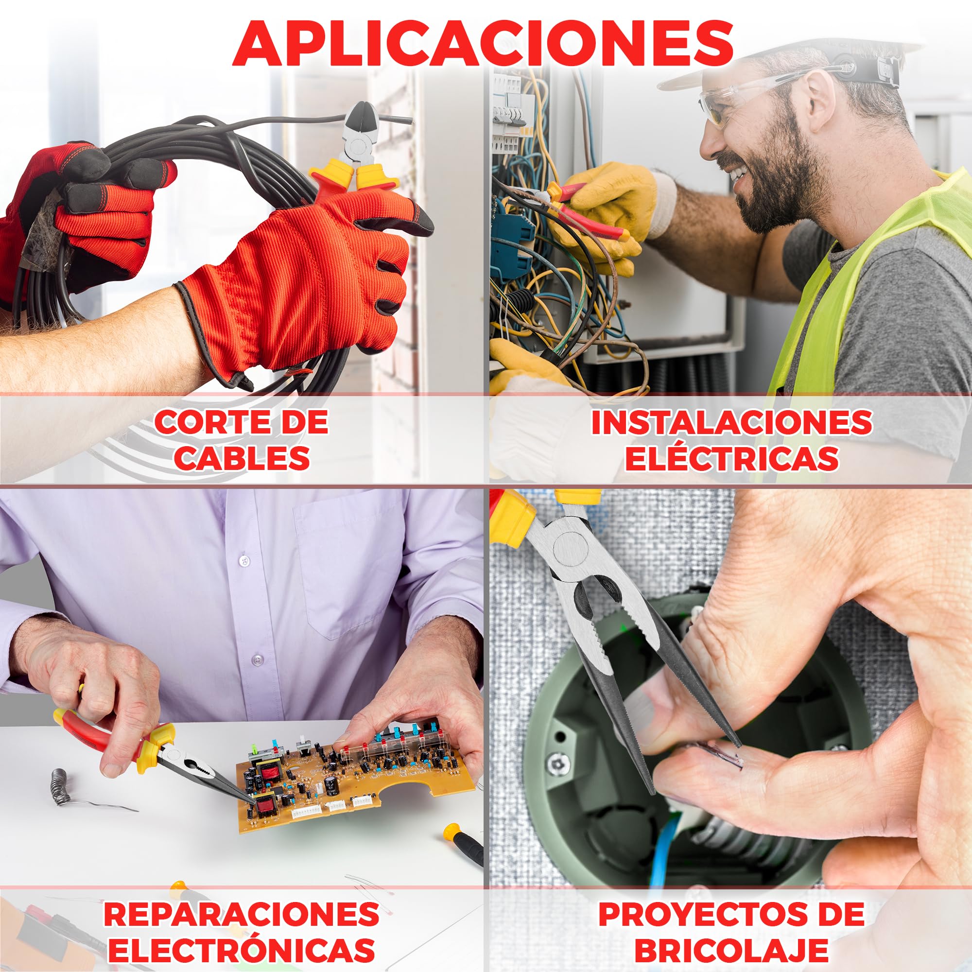 Juego de alicates para electricista de 3 piezas, aislados y probados por VDE, combinados, alicates de corte largos/de punta fina y laterales/alicates de corte diagonal