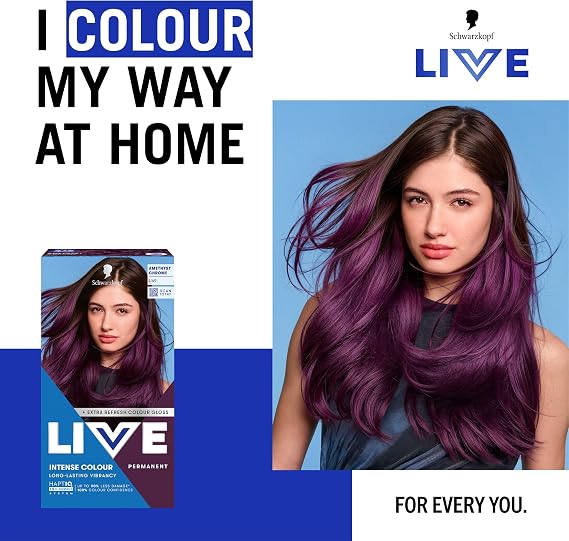Schwarzkopf LIVE Intense Colour U69 Amethyst Chrome, Long-lasting Permanent Violet Hair Dye, With Extra Colour Refresh Gloss