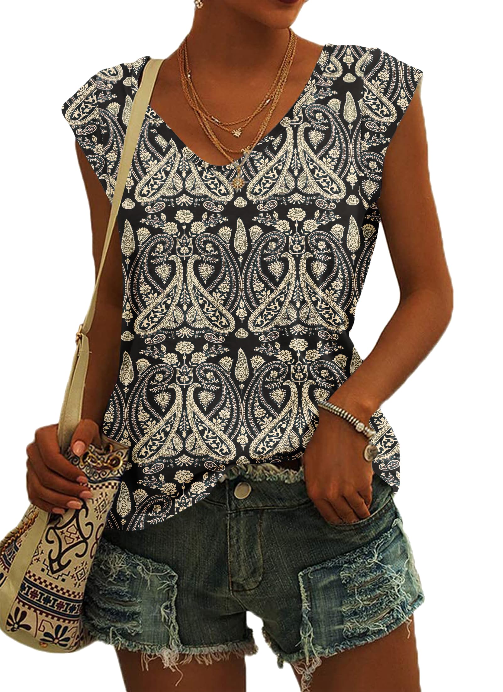 NARRAME Camiseta de Manga Casquillo para Mujer, Camiseta sin Mangas de Verano, Blusas holgadas Informales Simples