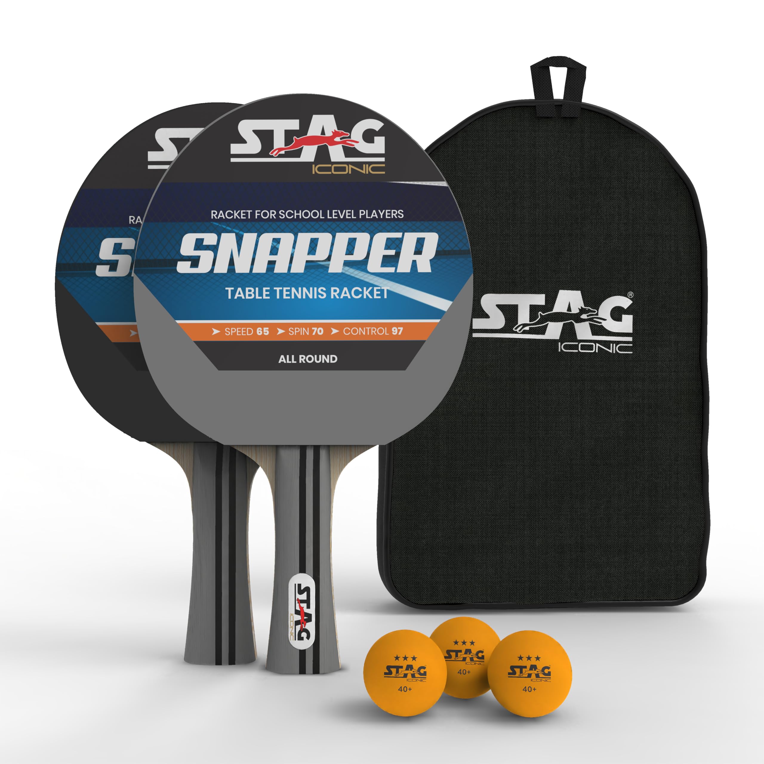 Stag Iconic Snapper Series Table Tennis Playset| Spring into Action with Vibrant Ping-Pop Colors| Intermediate Training Series T.T Racquets with High Performance Iconic Supreme TT Balls-Combo Playset-image-6