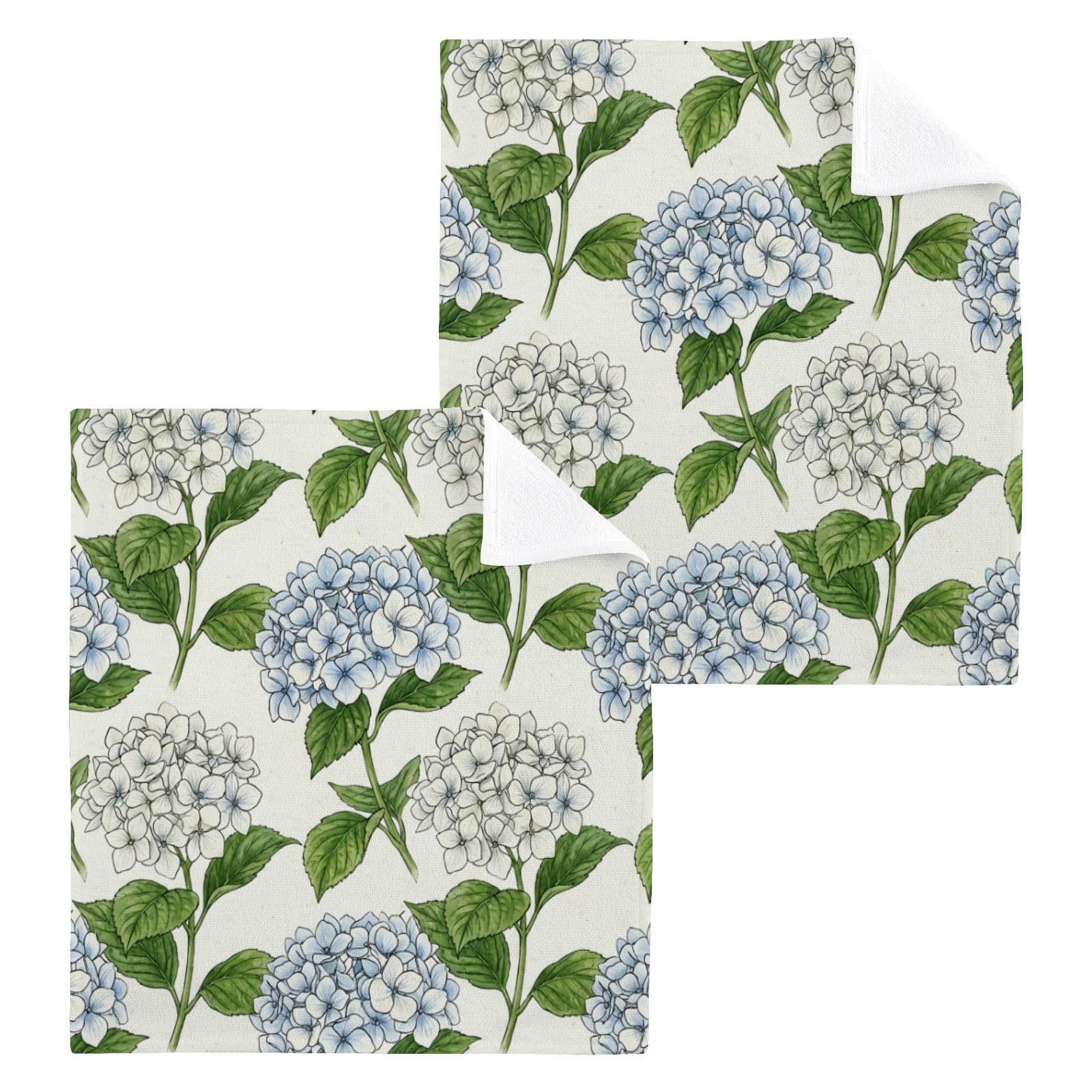 BOESI Blue Hydrangea Sketch 12x12in Cotton Washcloth,Face Towel