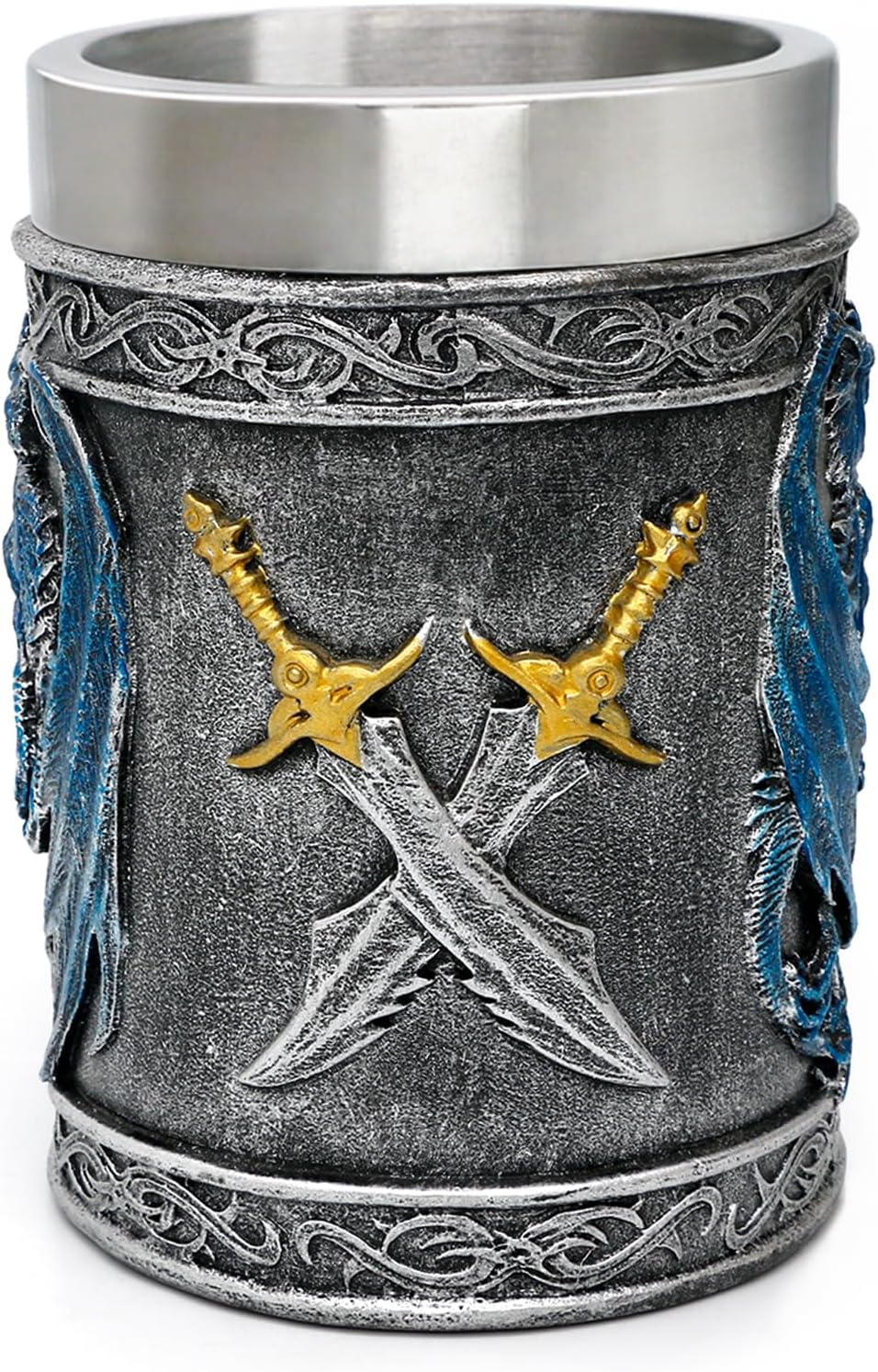 alikiki Medieval Large Beer Tankard Blue Dragon DnD Game Mug of Throne Stainless Coffee Cup Dungeons and Dragons Gifts for Men Women Dragon Collector Themed Party Decorations 21oz - Image 6