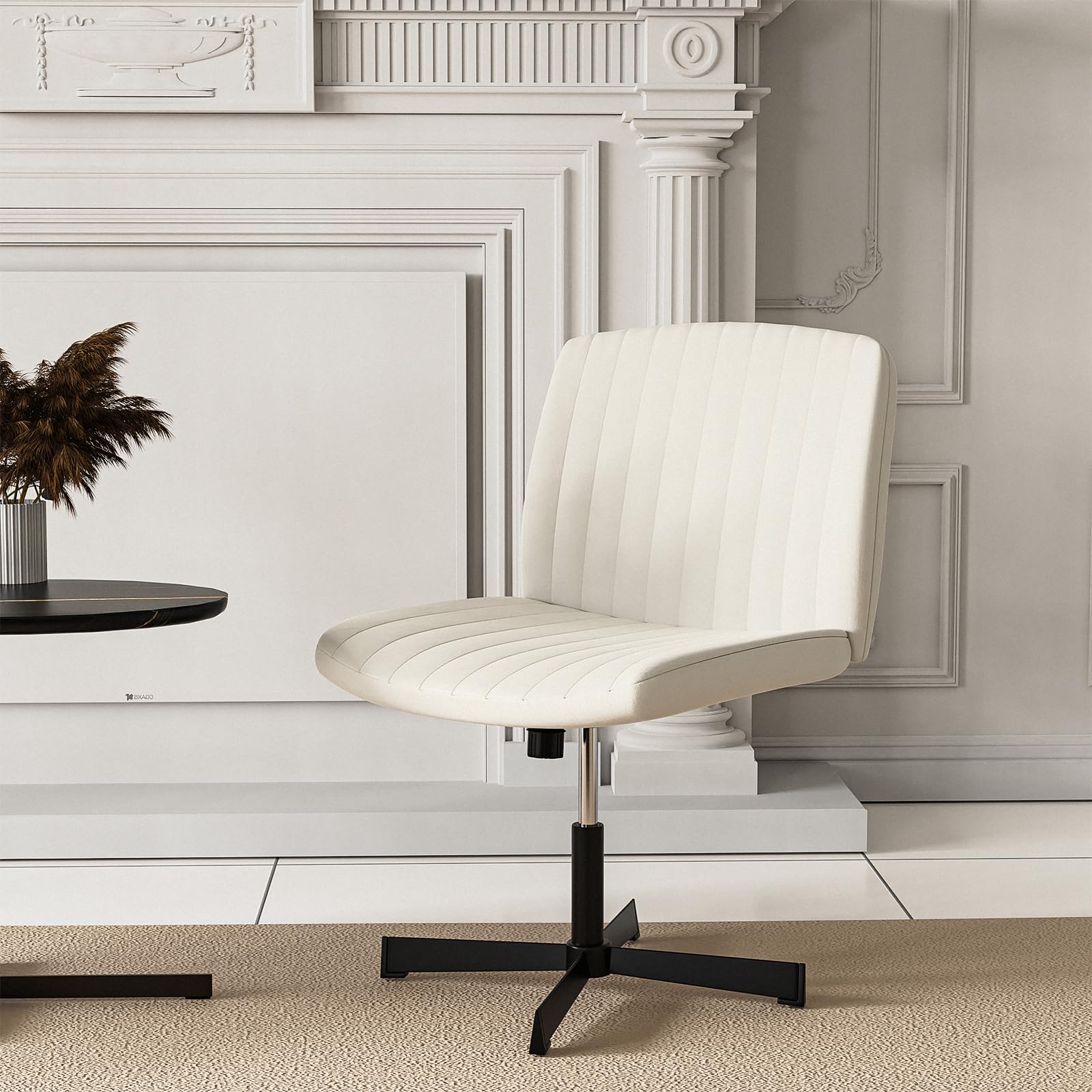 Silla Escritorio sin Ruedas Reposabrazos, Sillas de Comedor Giratoria Moderna Altura Ajustable Silla Oficina Ergonomica Terciopelo Suave, Sillas Salon con Acolchado más Ancho Silla Estudio Beige Claro