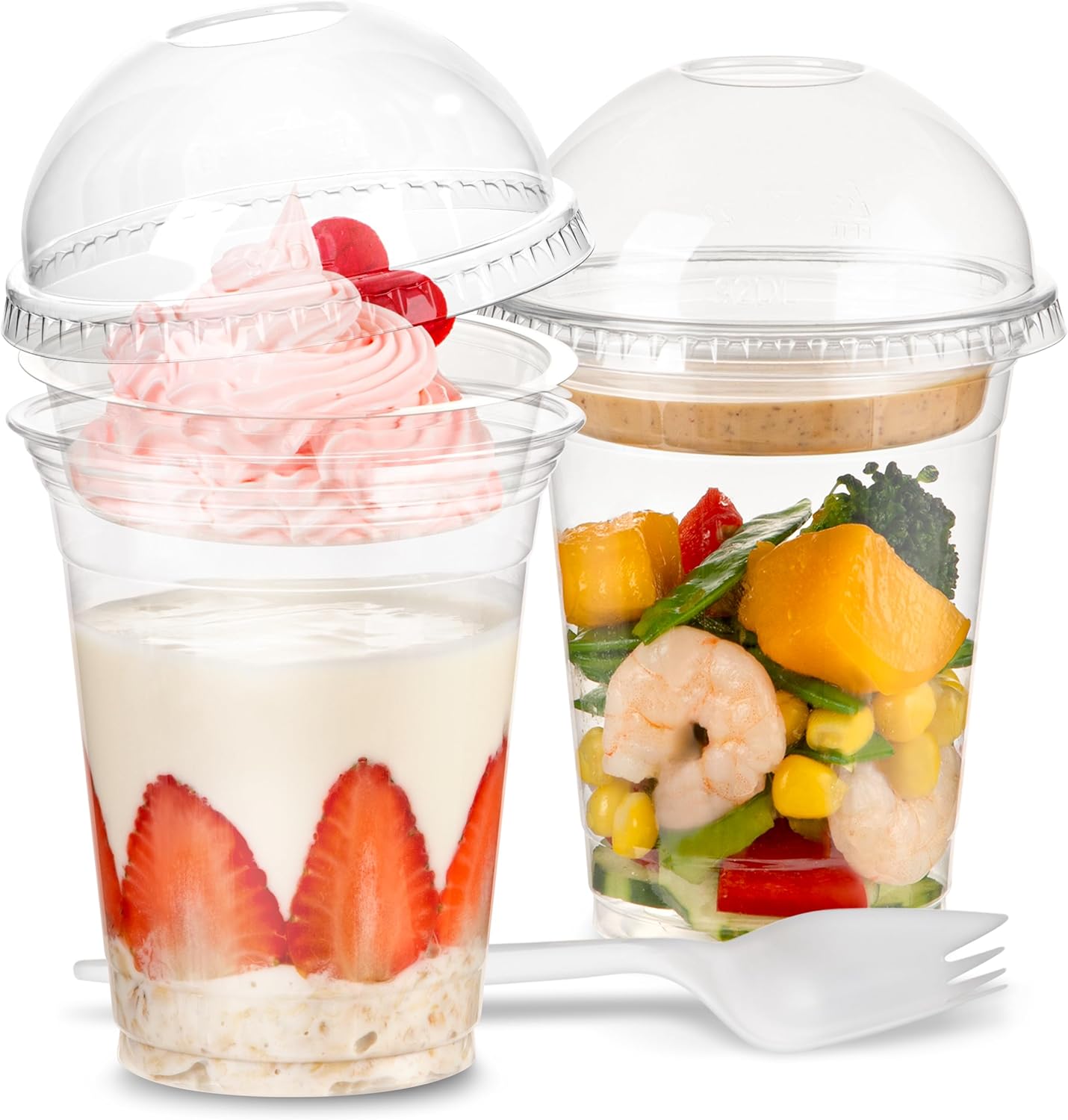 [50 Pack] 12 oz Clear Plastic Dessert Cups with Dome Lids