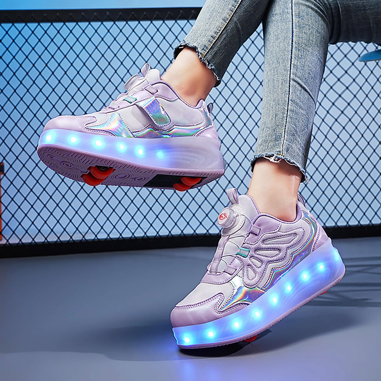 Baskets Lumineuses à roulettes pour Filles,Chaussures à roulettes,Chaussures Enfant avec roulettes,Chaussures a roulettes Retractable,Éclairage LED Couleur,Chargement USB Pratique