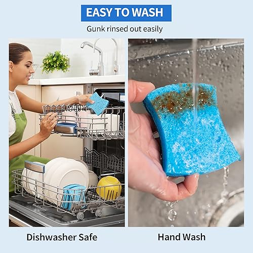 Miniatura 5 de HOMERHYME Esponjas de celulosa antiarañazos, paquete de 24, esponja de cocina con diseño ergonómico y de doble cara. Esponja resistente para platos,