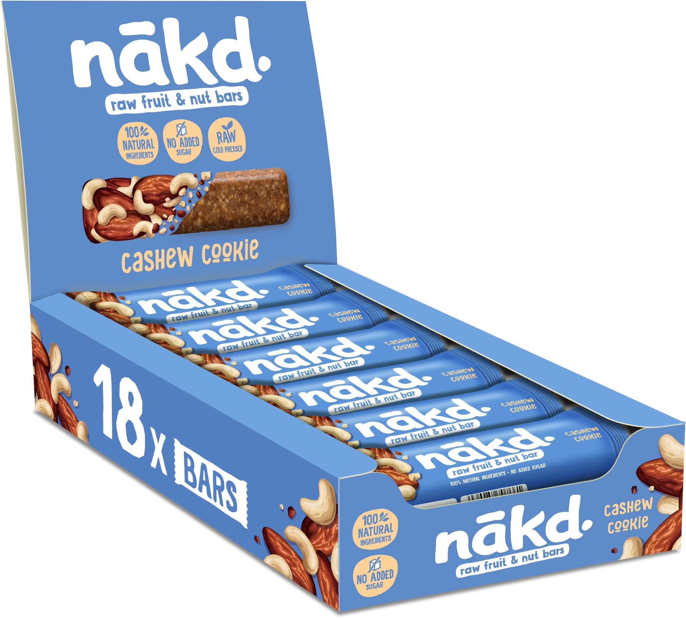 Nakd Cashew Cookie Natural Bars -Fruit & Nut Vegan - Gluten Free - Healthy Snack, 35 g (Pack of 18)