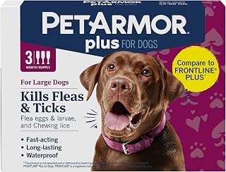 PetArmor Plus Flea & Tick Treatment for Large Dogs 45-88 lbs - 3 Doses Waterproof Fast-Acting Vet-Quality Formula