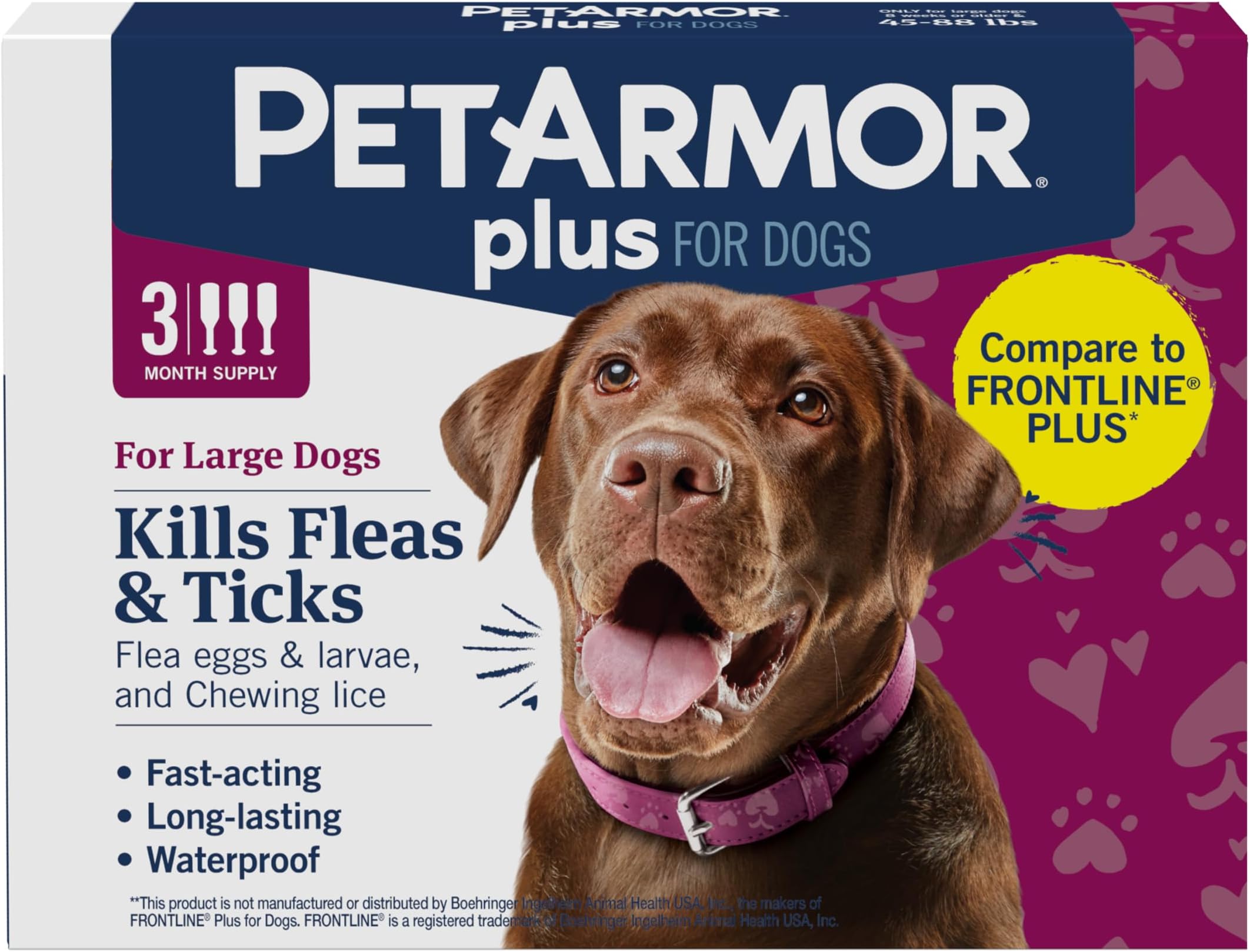 PetArmor Plus Flea and Tick Prevention for Dogs, Large Dog Flea and Tick Treatment, 3 Doses, Waterproof Topical, Fast Acting (45-88 lbs)