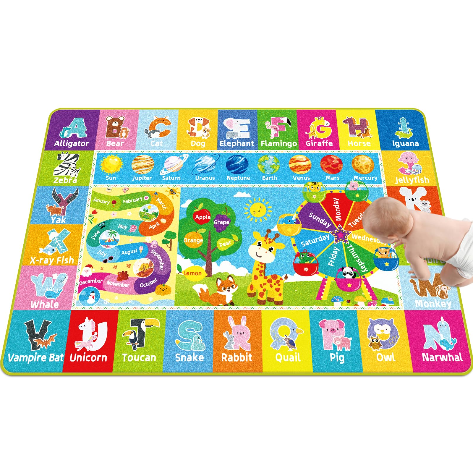 DINSUMRUG Kids Rug for Playroom Baby Playmat with Alphabet, Month, Weather, Week and Shapes ABC Educational Rug - Image 2