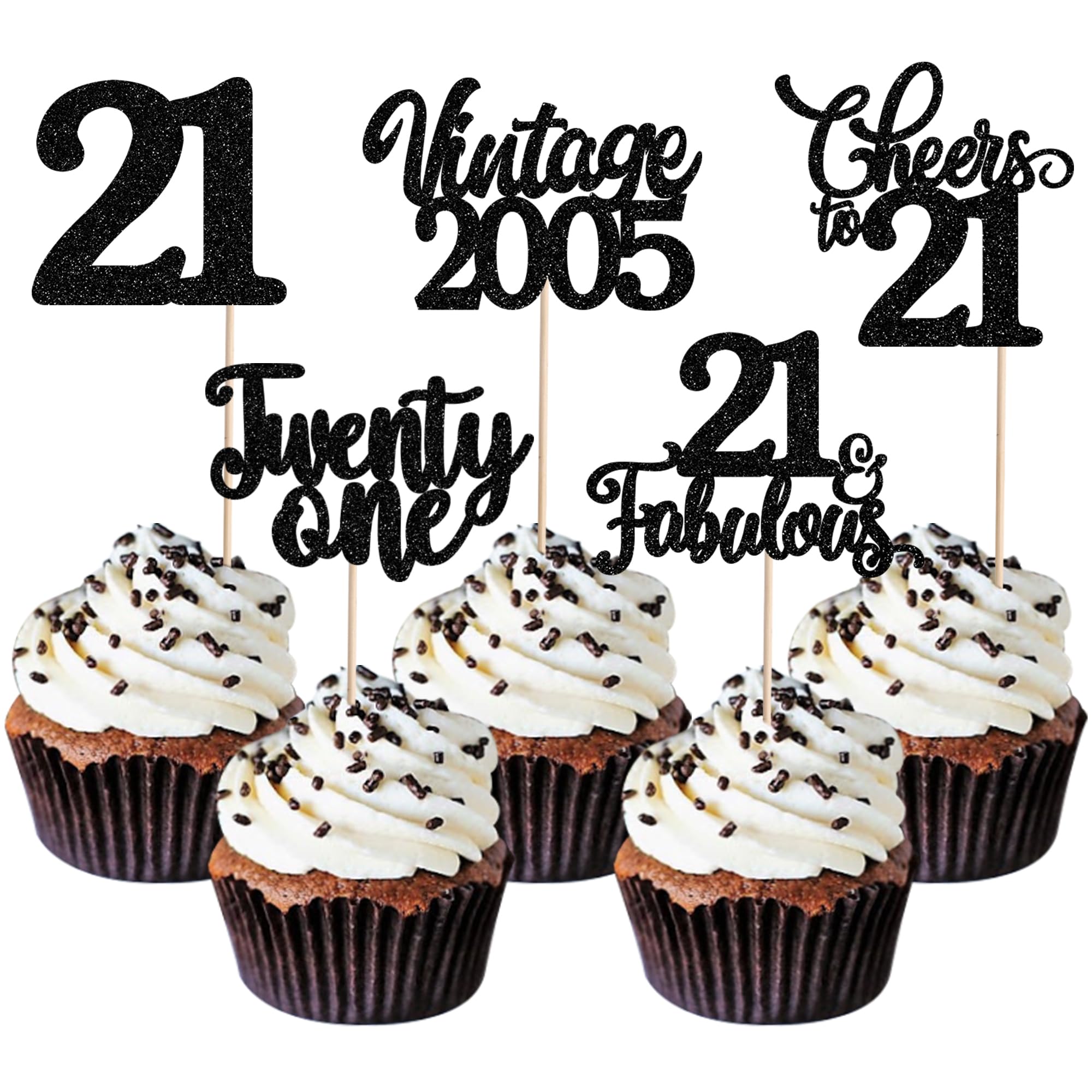 SYKYCTCY 30 Pack Happy 21st Birthday Cupcake Toppers Glitter Twenty-one 21 Fabulous Vintage 2005 Cupcake Picks for 21st Birthday Anniversary Party Cake Decorations Supplies — image 1