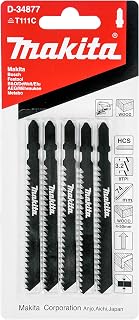 Makita 5 Piece - T Shank Wood Jigsaw Blades for Jig Saws - Fast & Straight Cuts for Soft Wood & PVC - 4" 8 TPI HCS Saw Blades